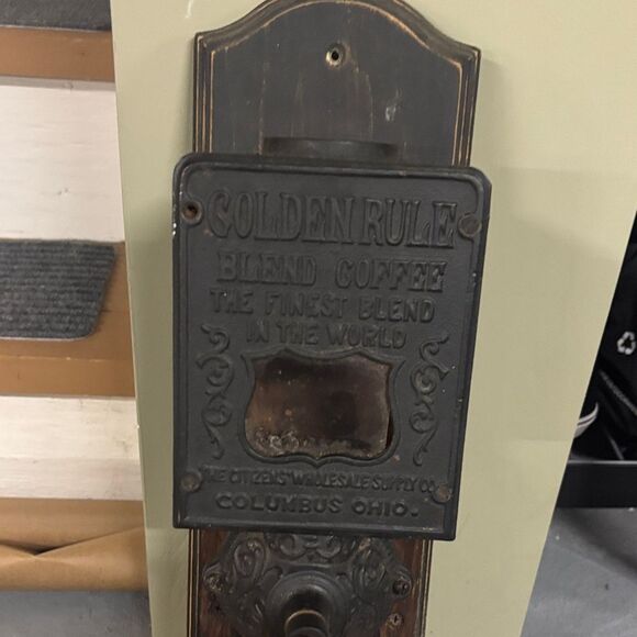 Vintage Black and Brown Wall-Mounted Coffee Grinder - Picture 3 of 10